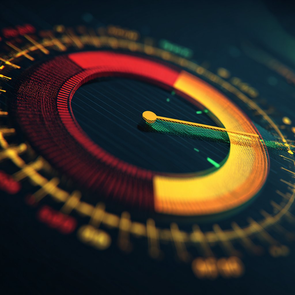 Risk gauge dashboard with green-to-red sweep representing free cybersecurity risk assessment